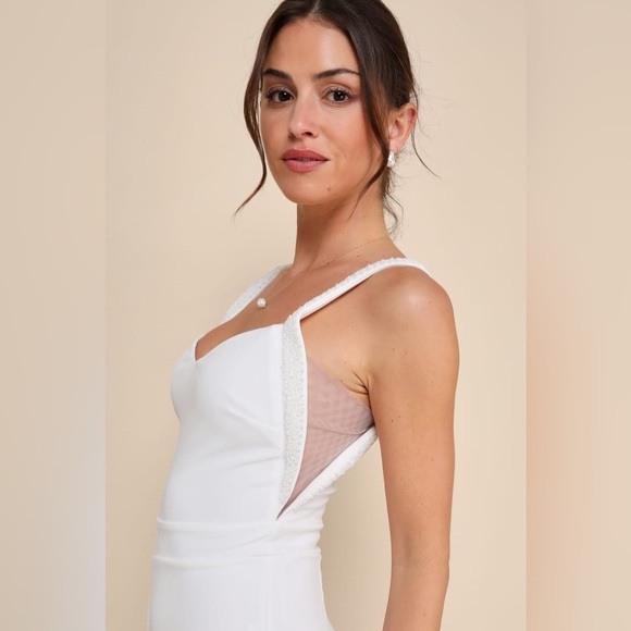 LULU’S Love Aglow White Pearl Beaded Sleeveless Straight Leg Jumpsuit - Picture 4 of 5